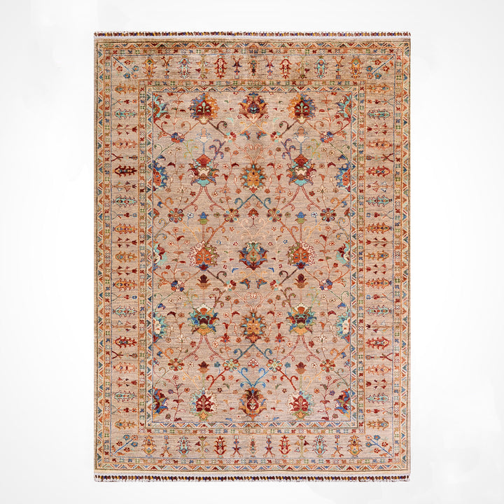 Sultani Binbirgece Orijinal El Dokuması Bej Kök Boya Yün Halı 168x246 4.13 Metrekare - 5x8 ft