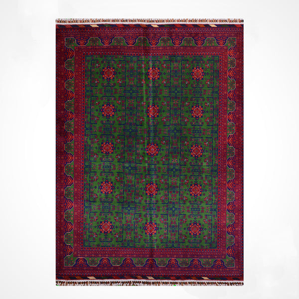 Afgan Halısı Yeşil Hamyap Orijinal El Dokuması Kök Boya Yün 177x238 4.21 Metrekare - 5x7 ft