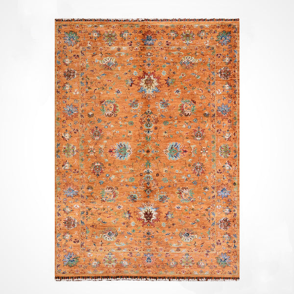 Sultani Binbirgece Orijinal El Dokuması Turuncu Kök Boya Yün Halı 174x243 4.23 Metrekare - 5x8 ft