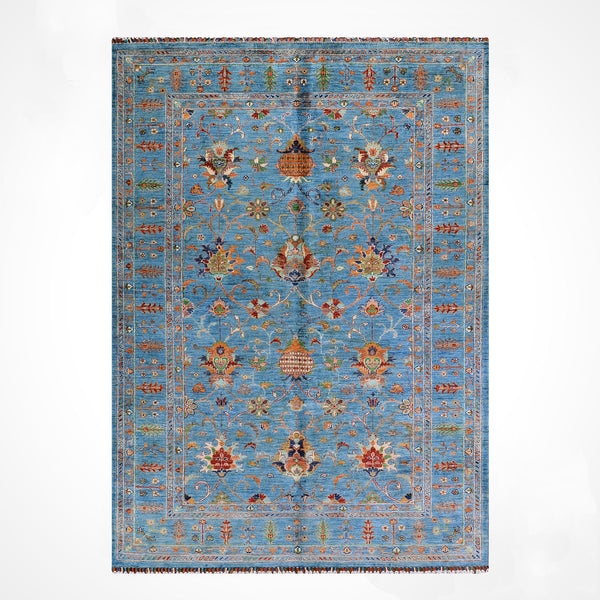 Sultani Binbirgece Orijinal El Dokuması Mavi Kök Boya Yün Halı 175x251 4.39 Metrekare - 5x8 ft