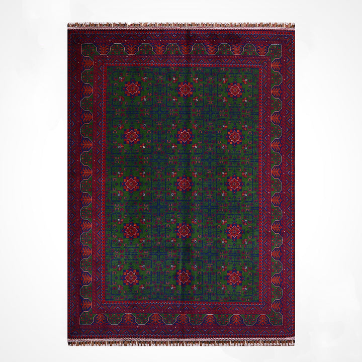Afgan Halısı Yeşil Hamyap Orijinal El Dokuması Kök Boya Yün 166x234 3.88 Metrekare - 5x7 ft