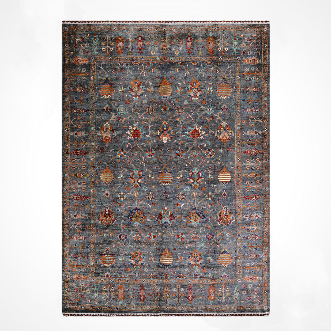 Sultani Binbirgece Orijinal El Dokuması Gri Kök Boya Yün Halı 246x299 7.36 Metrekare - 8x10 ft