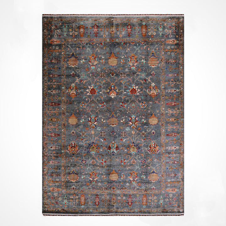 Sultani Binbirgece Orijinal El Dokuması Gri Kök Boya Yün Halı 246x299 7.36 Metrekare - 8x10 ft