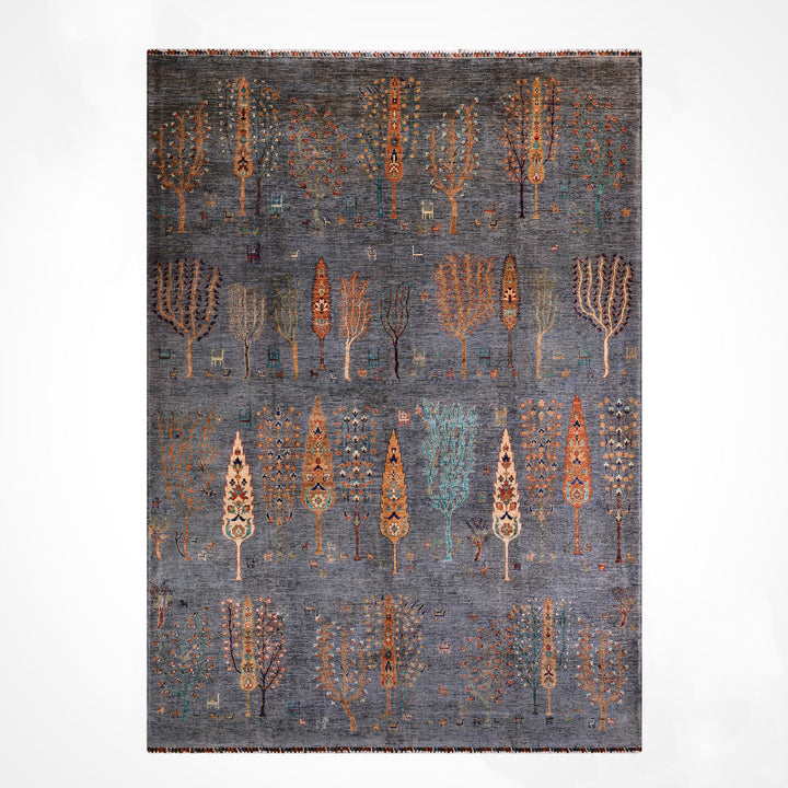 Hayat Ağacı Orijinal El Dokuması Antrasit Kök Boya Yün Halı 275x352 9.68 Metrekare - 8x11 ft