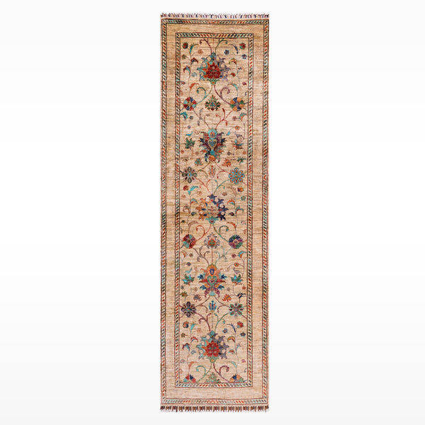 Sultani Binbirgece Yolluk Orijinal El Dokuması Bej Kök Boya Yün Halı 0.84x262 2.20 Metrekare - 3x8 ft