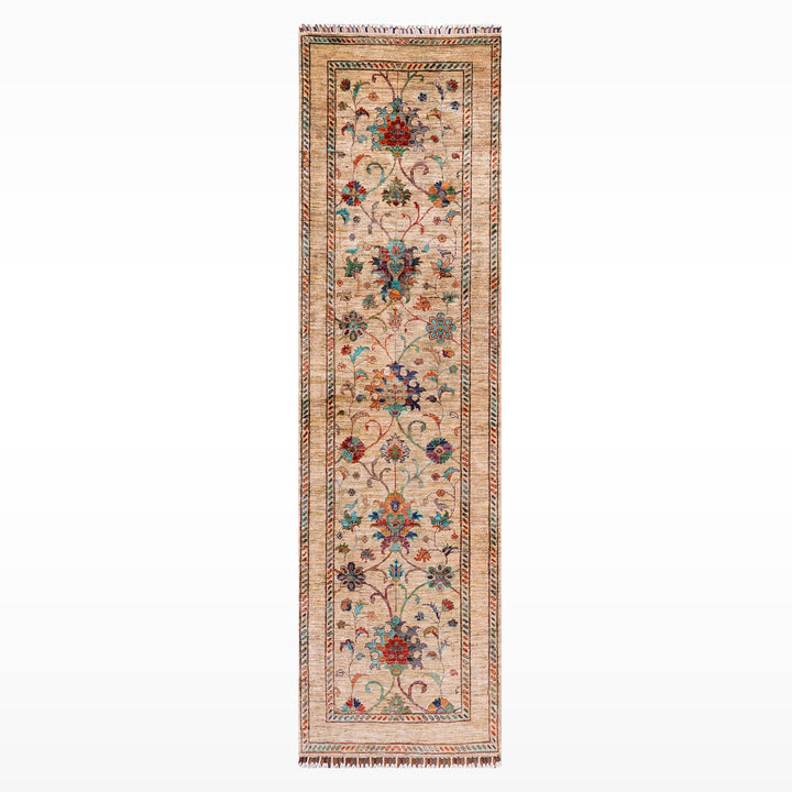 Sultani Binbirgece Yolluk Orijinal El Dokuması Bej Kök Boya Yün Halı 0.84x262 2.20 Metrekare - 3x8 ft