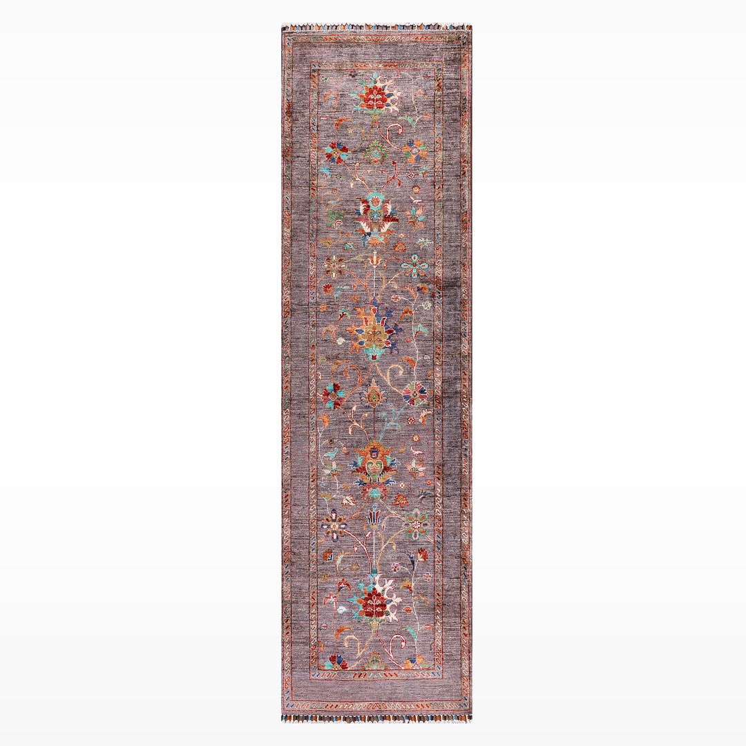Sultani Binbirgece Yolluk Orijinal El Dokuması Kahverengi Kök Boya Yün Halı 0.84x256 2.15 Metrekare - 3x8 ft