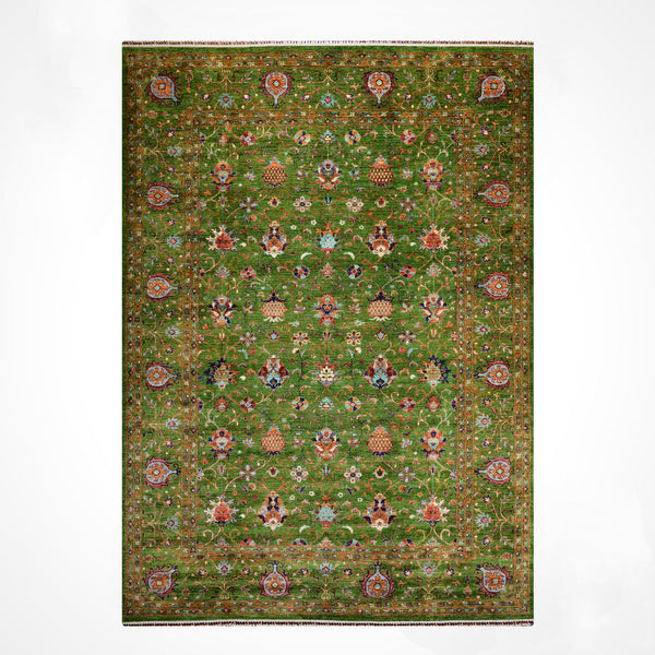 Sultani Binbirgece Orijinal El Dokuması Yeşil Kök Boya Yün Halı 269x366 9.85 Metrekare - 9x12 ft