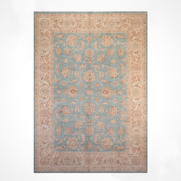 Uşak Orijinal El Dokuması Turkuaz Kök Boya Yün Halı 274x373 10.22 Metrekare - 10x14 ft