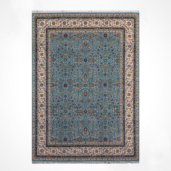 Hereke Yedi Dağın Çiçeği Orijinal El Dokuması Turkuaz Mavi Yün Halı 200x281 5.62 Metrekare - 7x10 ft