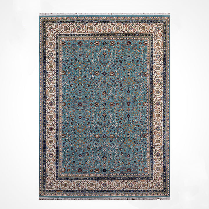 Hereke Yedi Dağın Çiçeği Orijinal El Dokuması Turkuaz Mavi Yün Halı 200x281 5.62 Metrekare - 7x10 ft