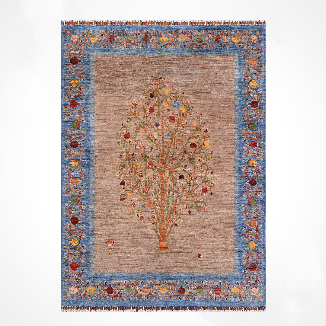 Hayat Ağacı Orijinal El Dokuması Mavi Kök Boya Yün Halı 154x196 3.02 Metrekare - 5x8 ft