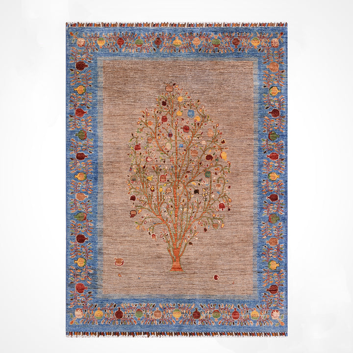 Hayat Ağacı Orijinal El Dokuması Mavi Kök Boya Yün Halı 154x196 3.02 Metrekare - 5x8 ft