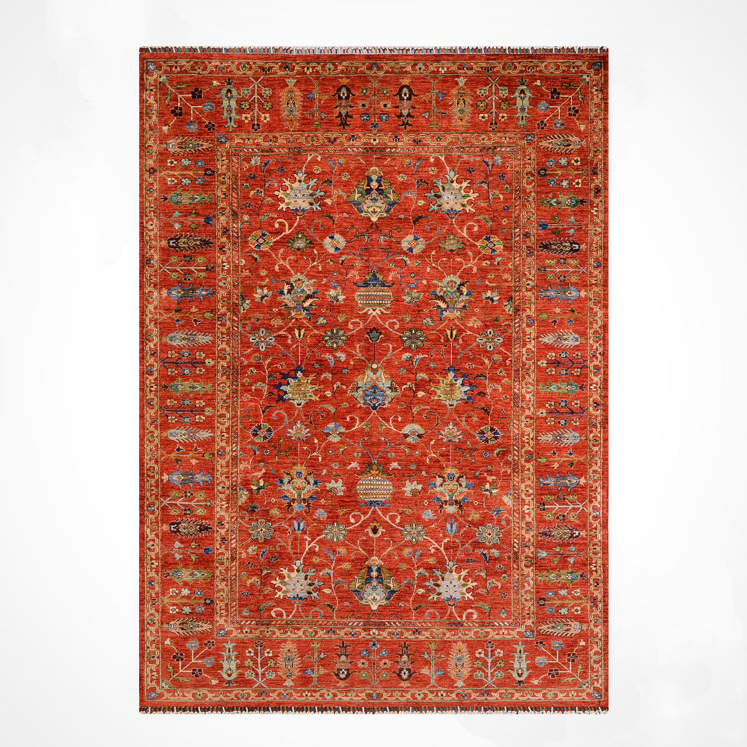 Sultani Binbirgece Orijinal El Dokuması Kırmızı Kök Boya Yün Halı 205x303 6.21 Metrekare - 7x10 ft