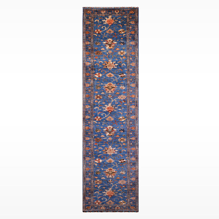Sultani Binbirgece Uzun Yolluk Orijinal El Dokuması Lacivert Kök Boya Yün Halı 0.77x490 3.16 Metrekare - 3x16 ft