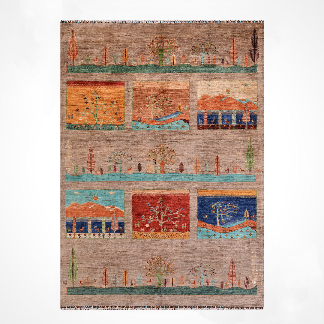 Hayat Ağacı Orijinal El Dokuması Bej Kök Boya Yün Halı 207x307 6.35 Metrekare - 7x10 ft