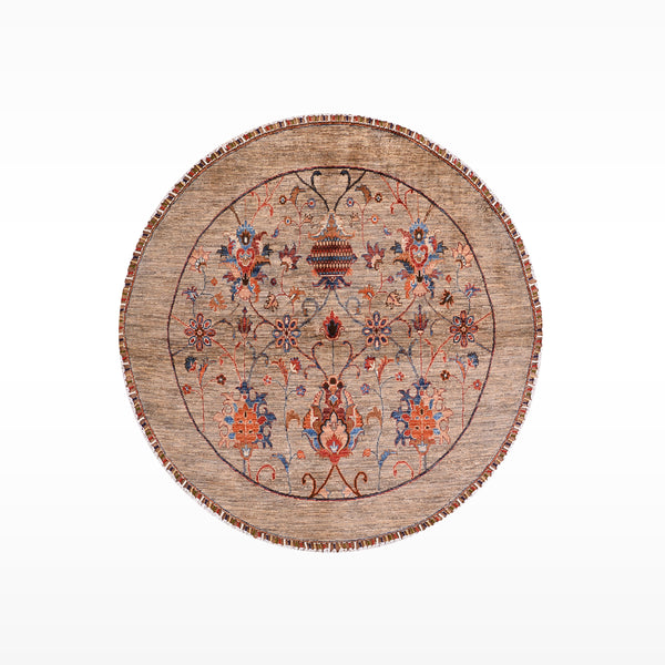 Sultani Binbirgece Yuvarlak Orijinal El Dokuması Bej Kök Boya Yün Halı 153x155 2.37 Metrekare - 5x5 ft