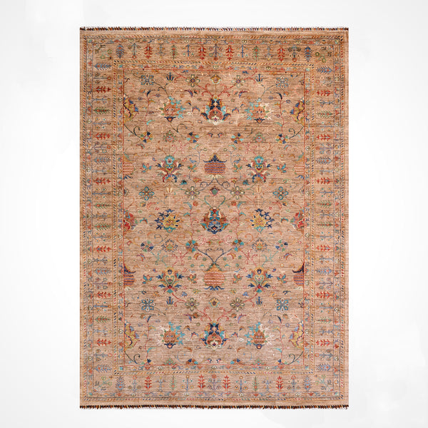 Sultani Binbirgece Orijinal El Dokuması Bej Kök Boya Yün Halı 208x296 6.16 Metrekare - 7x10 ft