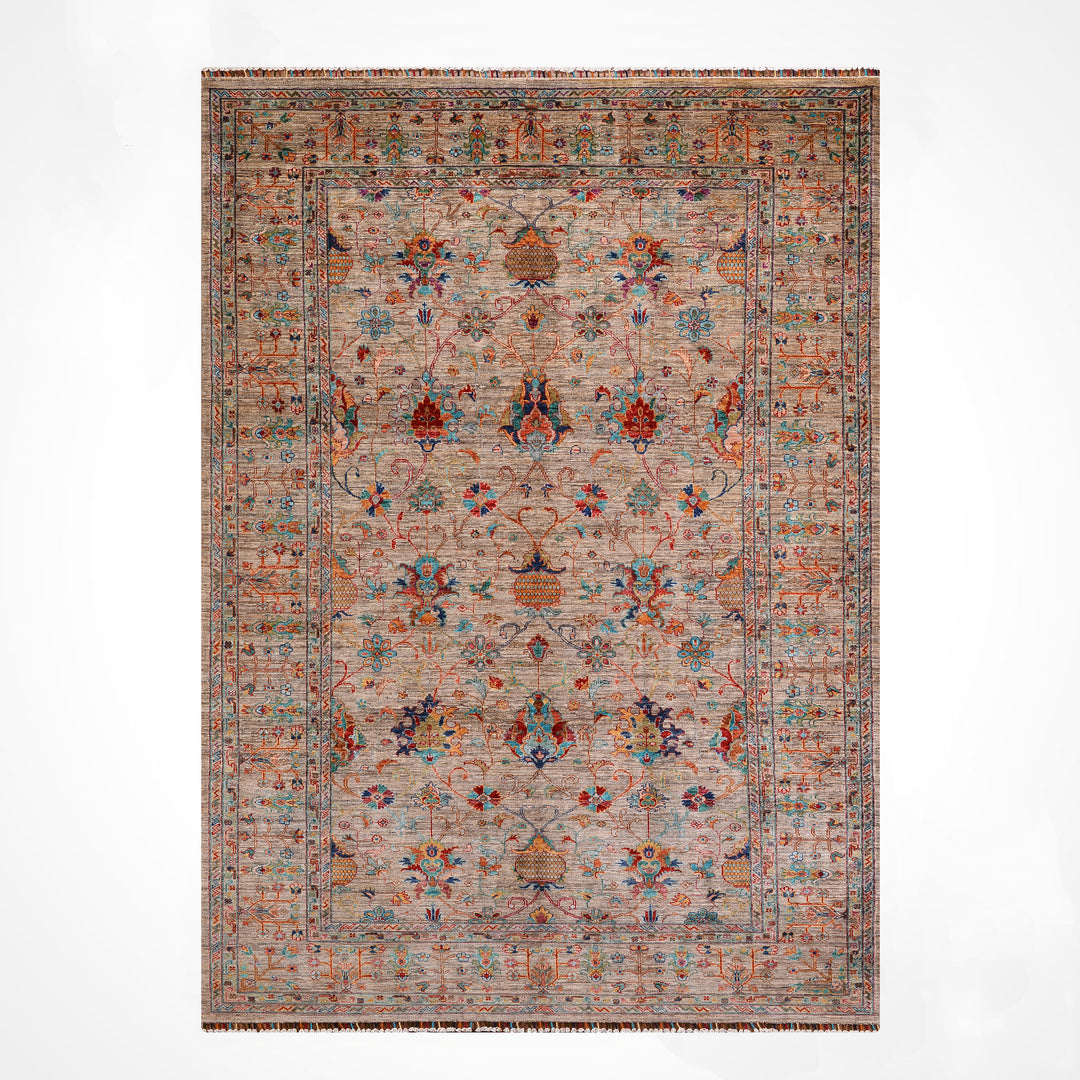 Sultani Binbirgece Orijinal El Dokuması Bej Kök Boya Yün Halı 201x308 6.19 Metrekare - 7x10 ft
