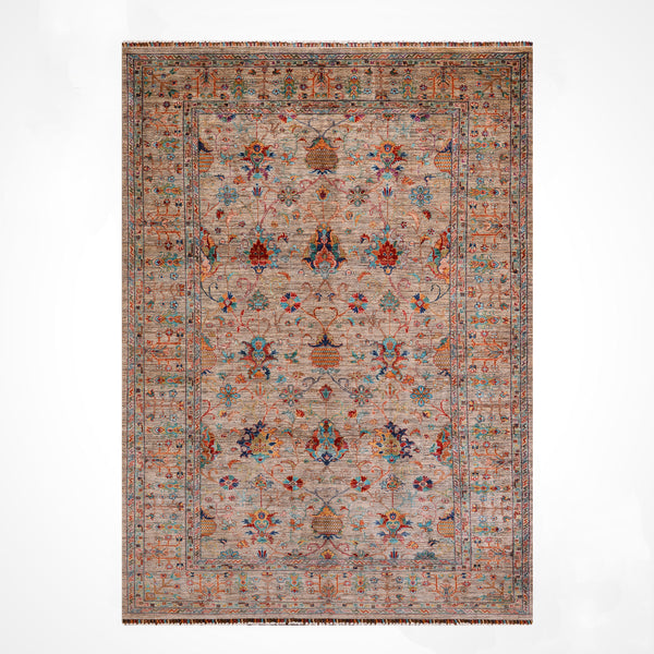Sultani Binbirgece Orijinal El Dokuması Bej Kök Boya Yün Halı 201x308 6.19 Metrekare - 7x10 ft