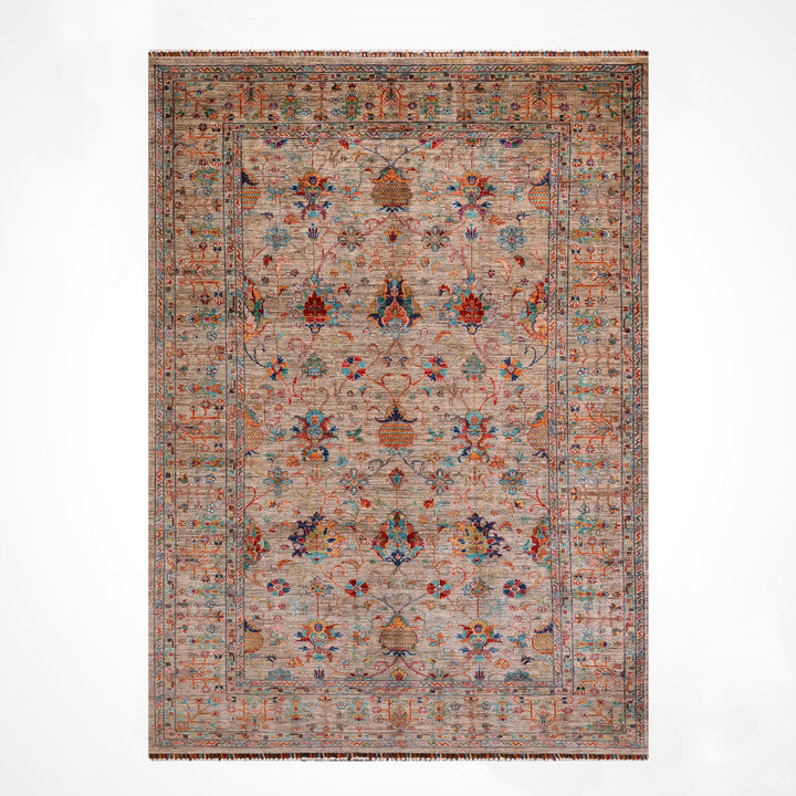 Sultani Binbirgece Orijinal El Dokuması Bej Kök Boya Yün Halı 201x308 6.19 Metrekare - 7x10 ft