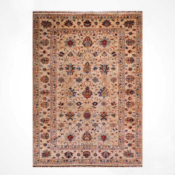 Sultani Binbirgece Orijinal El Dokuması Bej Kök Boya Yün Halı 207x300 6.21 Metrekare - 7x10 ft