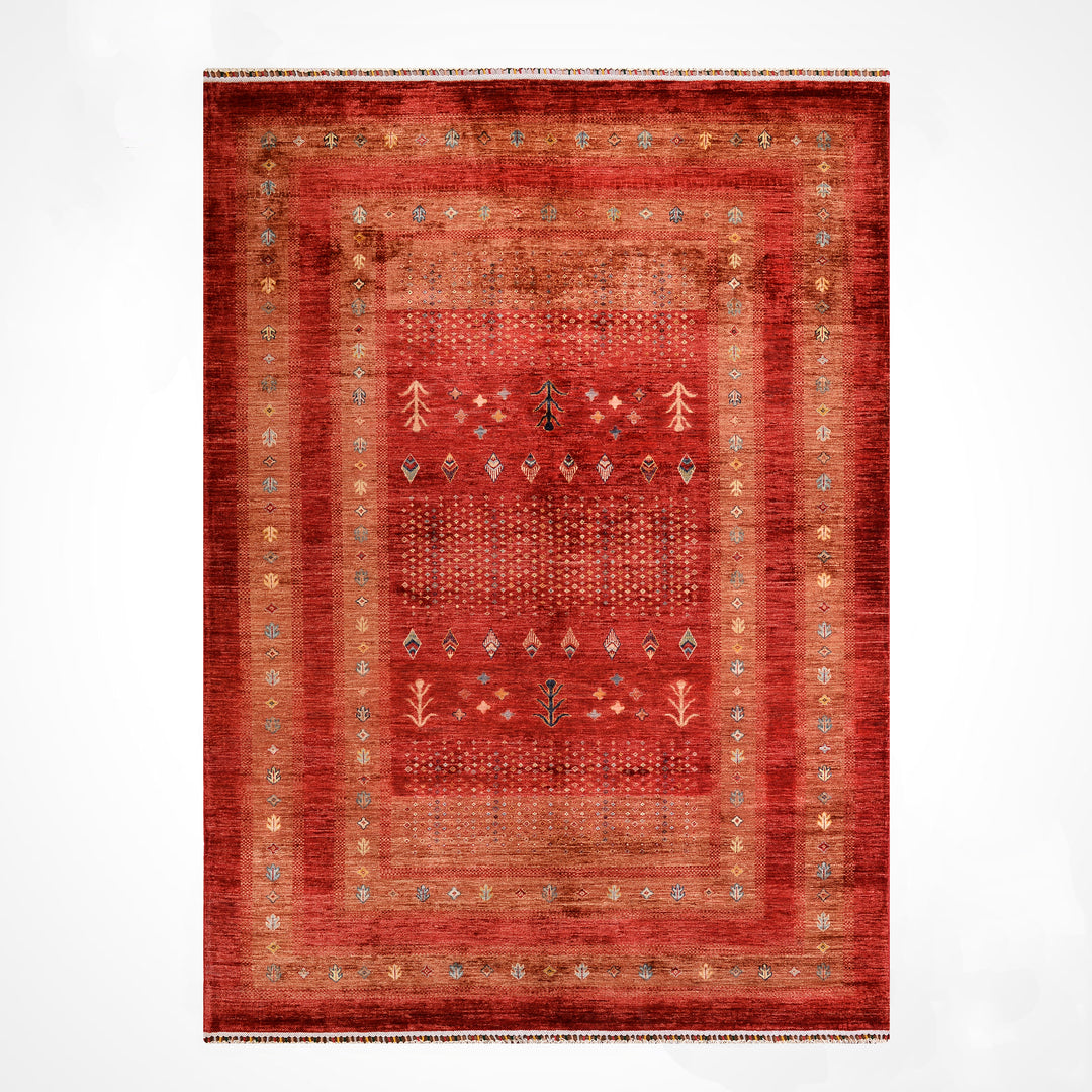 Khorjin Orijinal El Dokuması Kırmızı Kök Boya Yün Halı 215x286 6.15 Metrekare - 7x10 ft