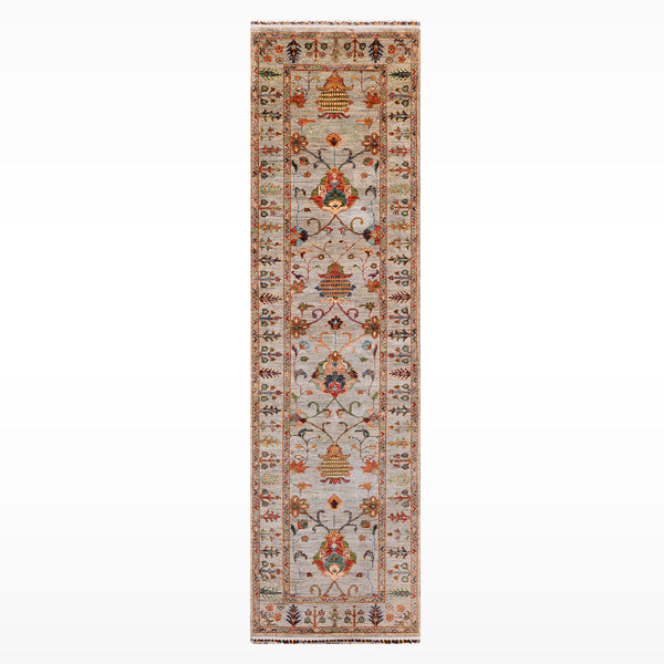 Sultani Binbirgece Yolluk Orijinal El Dokuması Gri Kök Boya Yün Halı 0.82x298 2.44 Metrekare - 3x10 ft