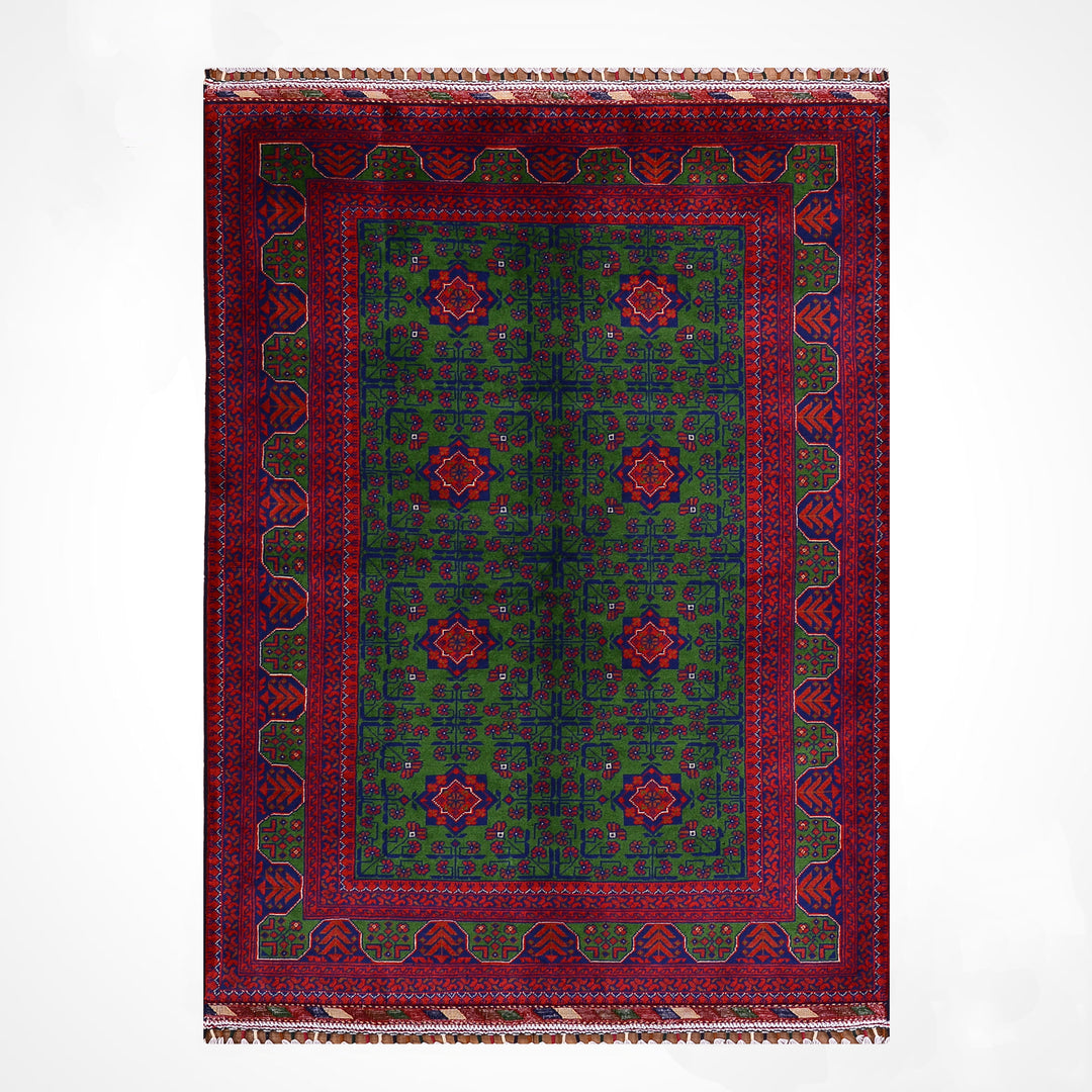 Afgan Halısı Yeşil Hamyap Orijinal El Dokuması Kök Boya Yün 119x179 2.13 Metrekare - 3x5 ft