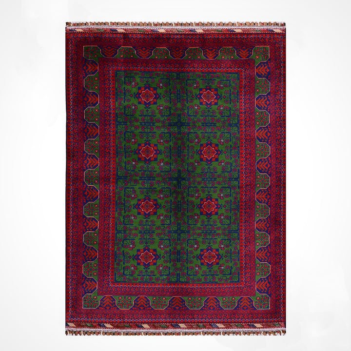 Afgan Halısı Yeşil Hamyap Orijinal El Dokuması Kök Boya Yün 119x179 2.13 Metrekare - 3x5 ft