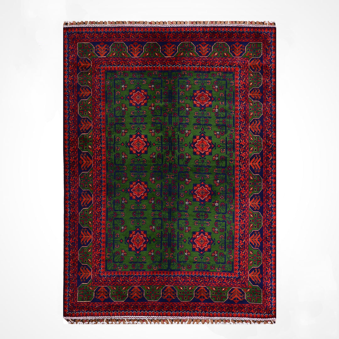 Afgan Halısı Yeşil Hamyap Orijinal El Dokuması Kök Boya Yün 122x180 2.20 Metrekare - 3x5 ft