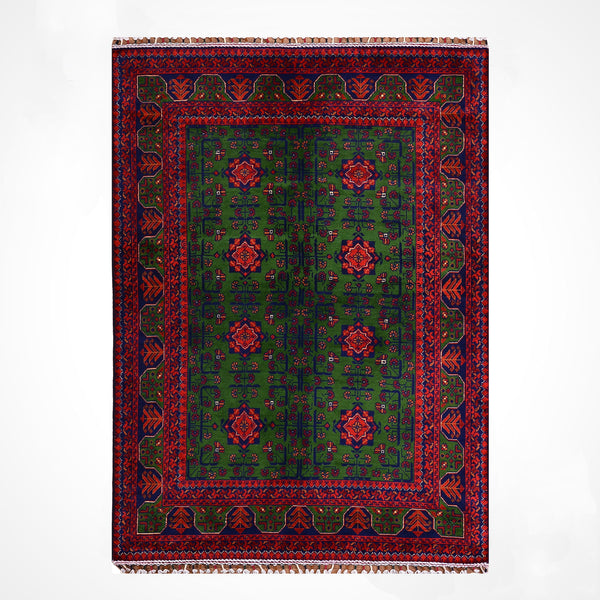 Afgan Halısı Yeşil Hamyap Orijinal El Dokuması Kök Boya Yün 122x180 2.20 Metrekare - 3x5 ft