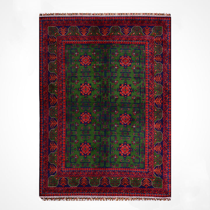 Afgan Halısı Yeşil Hamyap Orijinal El Dokuması Kök Boya Yün 122x180 2.20 Metrekare - 3x5 ft