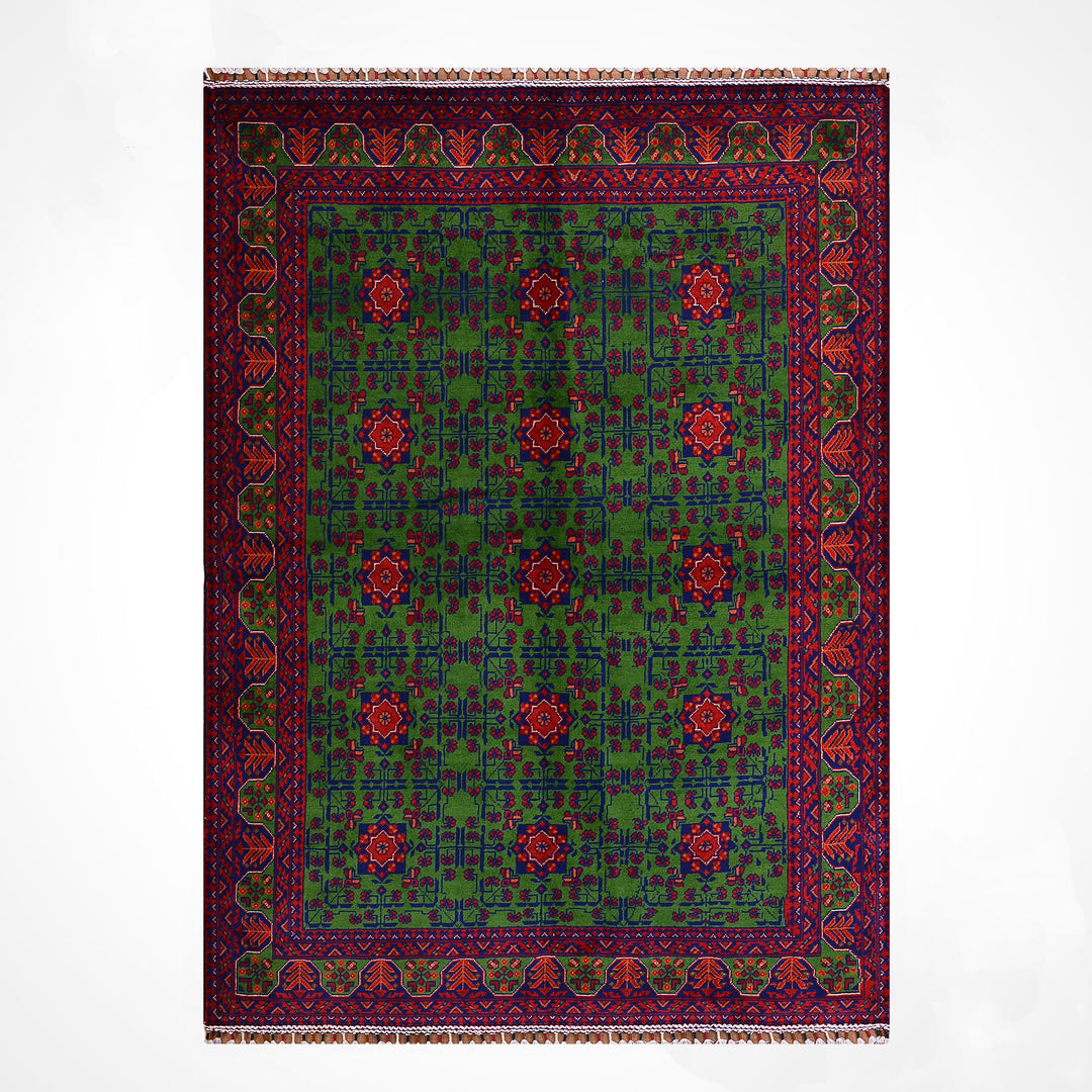 Afgan Halısı Yeşil Hamyap Orijinal El Dokuması Kök Boya Yün 147x198 2.91 Metrekare - 4x6 ft