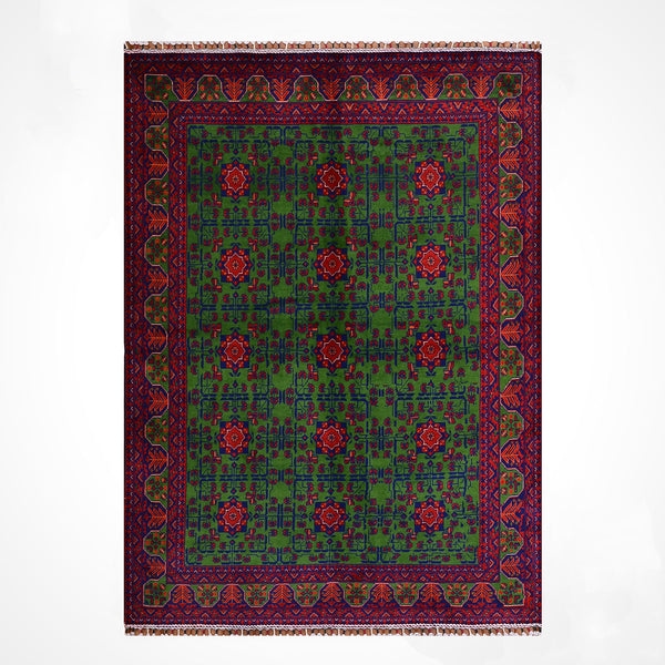 Afgan Halısı Yeşil Hamyap Orijinal El Dokuması Kök Boya Yün 147x198 2.91 Metrekare - 4x6 ft