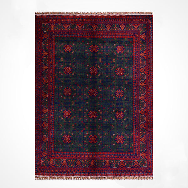 Afgan Halısı Yeşil Hamyap Orijinal El Dokuması Kök Boya Yün 148x198 2.93 Metrekare - 4x6 ft