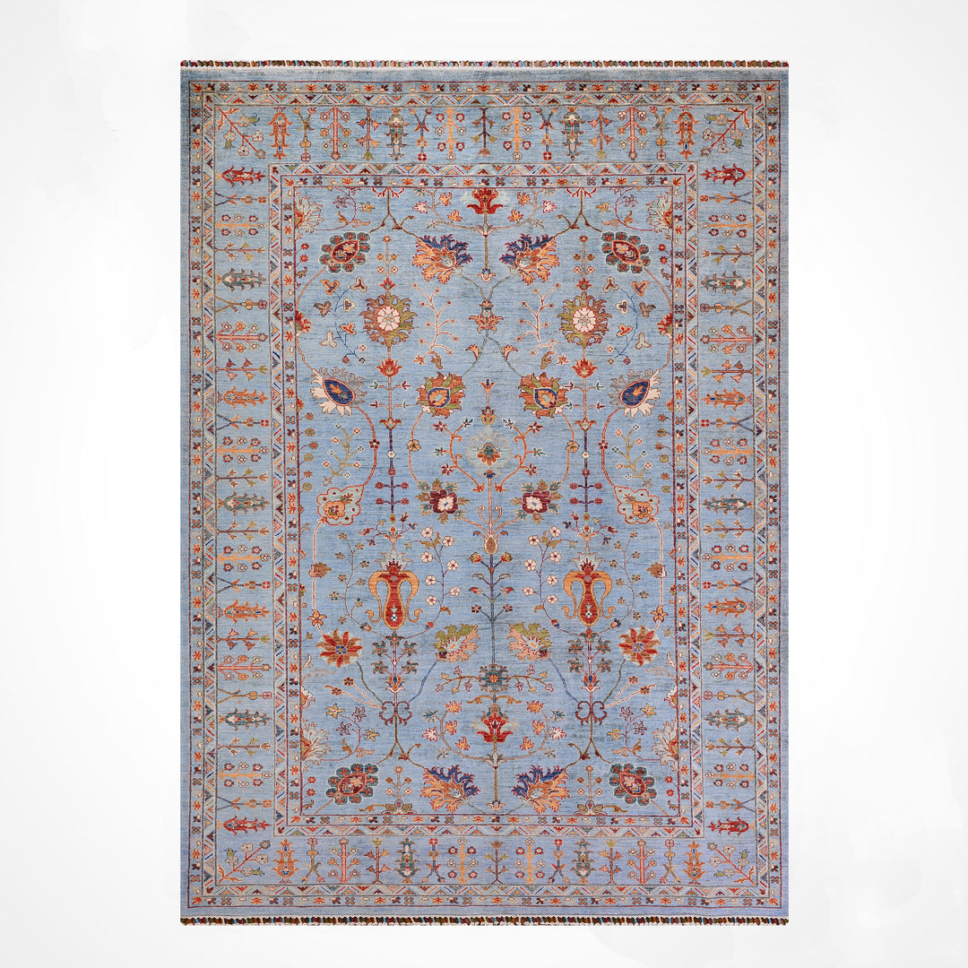 Sultani Çiçekli Orijinal El Dokuması Gri Kök Boya Yün Halı 208x310 6.45 Metrekare - 7x10 ft