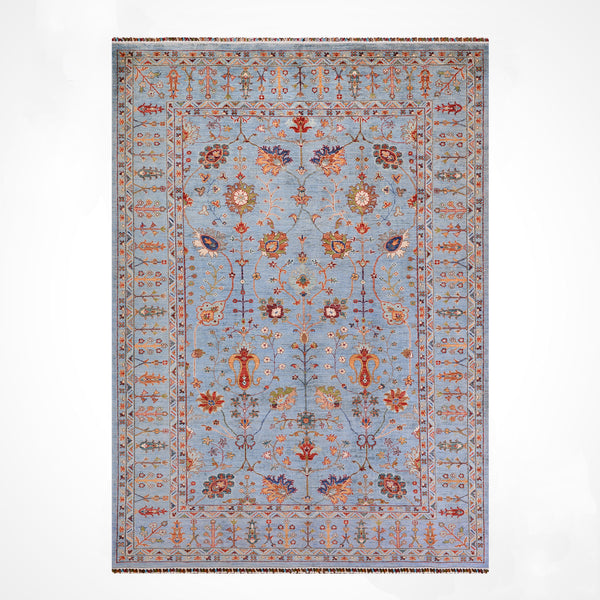 Sultani Çiçekli Orijinal El Dokuması Gri Kök Boya Yün Halı 208x310 6.45 Metrekare - 7x10 ft