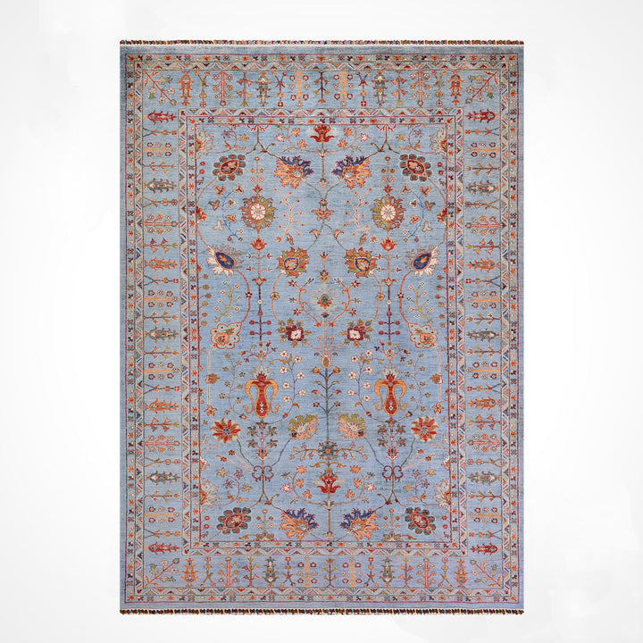 Sultani Çiçekli Orijinal El Dokuması Gri Kök Boya Yün Halı 208x310 6.45 Metrekare - 7x10 ft