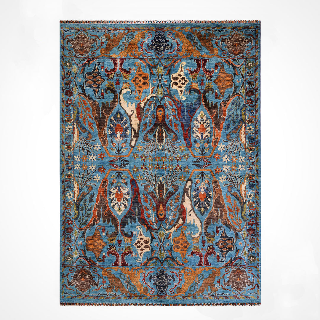 Sultani Binbirgece Orijinal El Dokuması Mavi Kök Boya Yün Halı 254x311 7.90 Metrekare - 7x10 ft