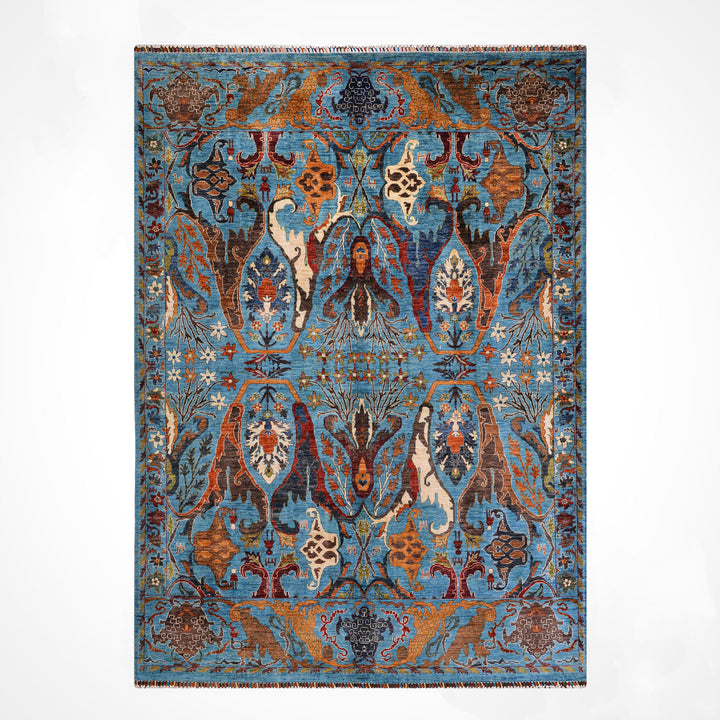 Sultani Binbirgece Orijinal El Dokuması Mavi Kök Boya Yün Halı 254x311 7.90 Metrekare - 7x10 ft