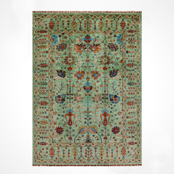 Sultani Çiçekli Orijinal El Dokuması Yeşil Kök Boya Yün Halı 171x254 4.34 Metrekare - 5x8 ft