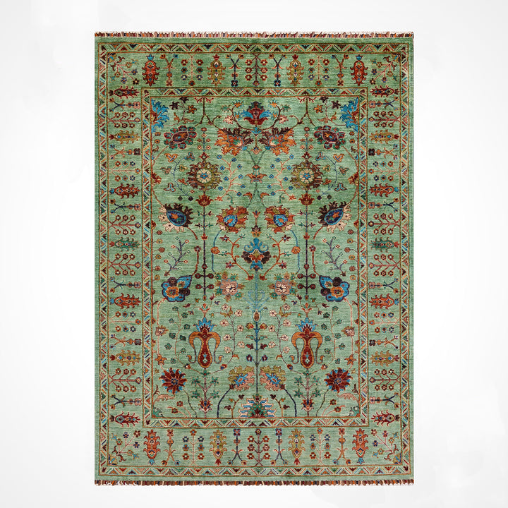 Sultani Çiçekli Orijinal El Dokuması Yeşil Kök Boya Yün Halı 171x254 4.34 Metrekare - 5x8 ft