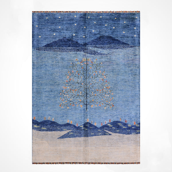 Hayat Ağacı Orijinal El Dokuması Mavi Kök Boya Yün Halı 173x239 4.13 Metrekare - 5x8 ft