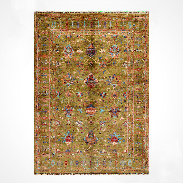 Sultani Binbirgece Orijinal El Dokuması Yeşil Kök Boya Yün Halı 170x246 4.18 Metrekare - 5x8 ft