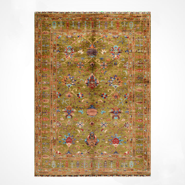 Sultani Binbirgece Orijinal El Dokuması Yeşil Kök Boya Yün Halı 170x246 4.18 Metrekare - 5x8 ft
