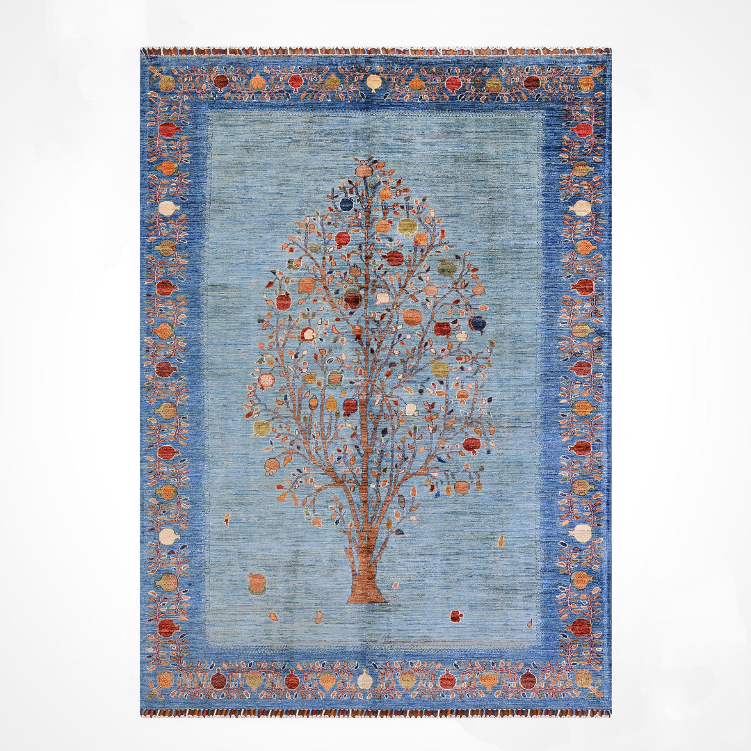 Nar Ağacı Orijinal El Dokuması Mavi Kök Boya Yün Halı 171x241 4.12 Metrekare - 5x8 ft