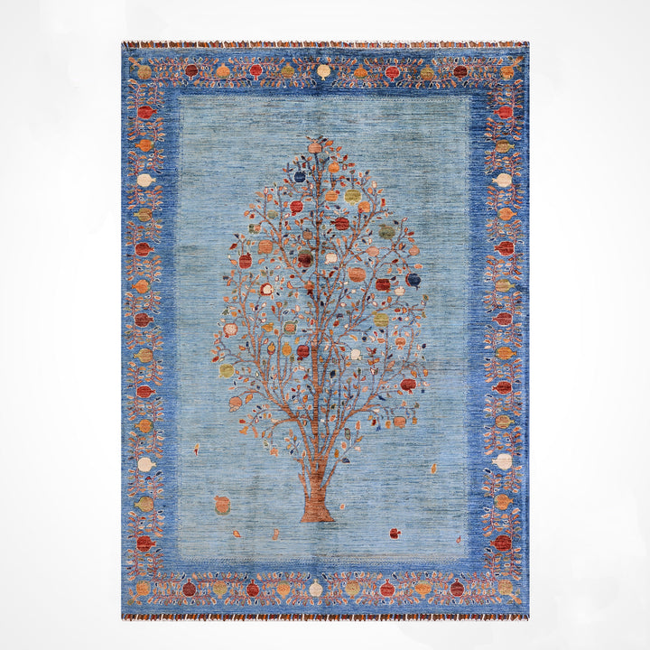 Nar Ağacı Orijinal El Dokuması Mavi Kök Boya Yün Halı 171x241 4.12 Metrekare - 5x8 ft