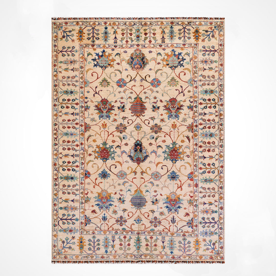 Sultani Binbirgece Orijinal El Dokuması Bej Kök Boya Yün Halı 173x248 4.29 Metrekare - 5x8 ft