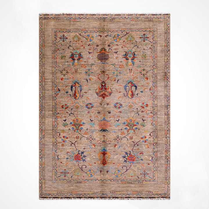 Sultani Binbirgece Orijinal El Dokuması Bej Kök Boya Yün Halı 176x237 4.17 Metrekare - 5x8 ft